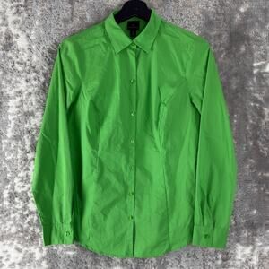Worthington Size 4 Stretch Casual Button Top Green Long Sleeve Collar Cotton